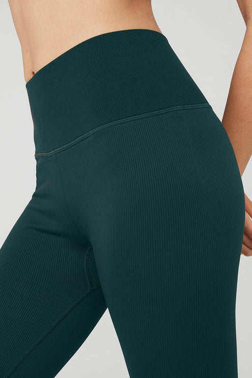 alo Women's Seamless High-Waist Ribbed Legging - Midnight Green