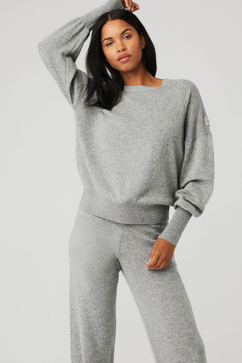 alo Women's Cashmere Jet Set Crew - Dove Grey Heather