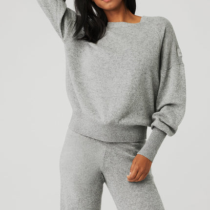 alo Women's Cashmere Jet Set Crew - Dove Grey Heather