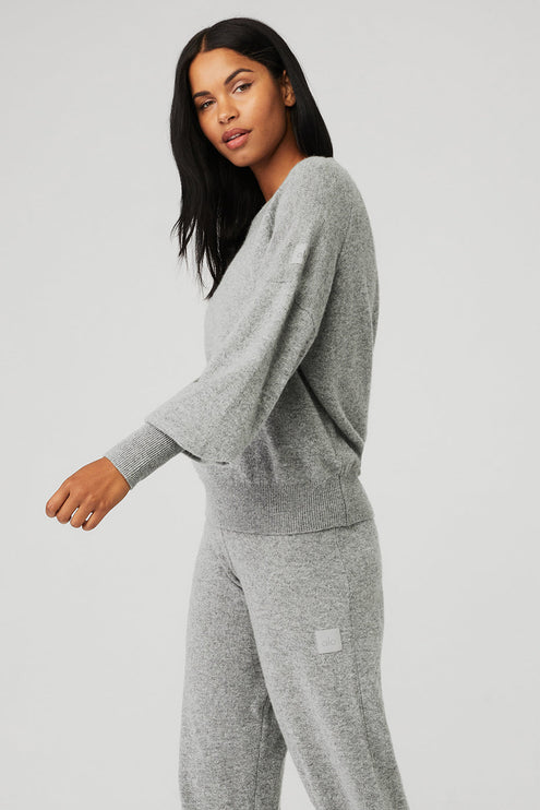 alo Women's Cashmere Jet Set Crew - Dove Grey Heather