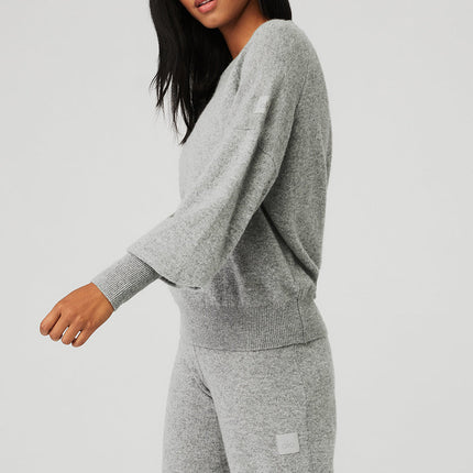 alo Women's Cashmere Jet Set Crew - Dove Grey Heather