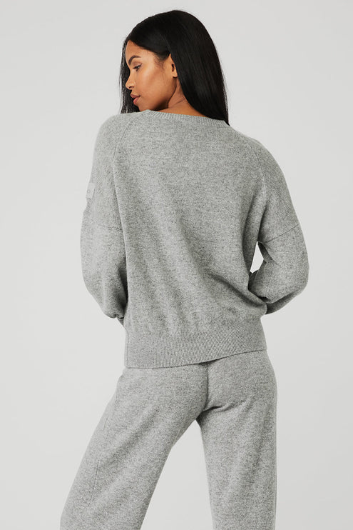 alo Women's Cashmere Jet Set Crew - Dove Grey Heather