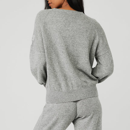 alo Women's Cashmere Jet Set Crew - Dove Grey Heather