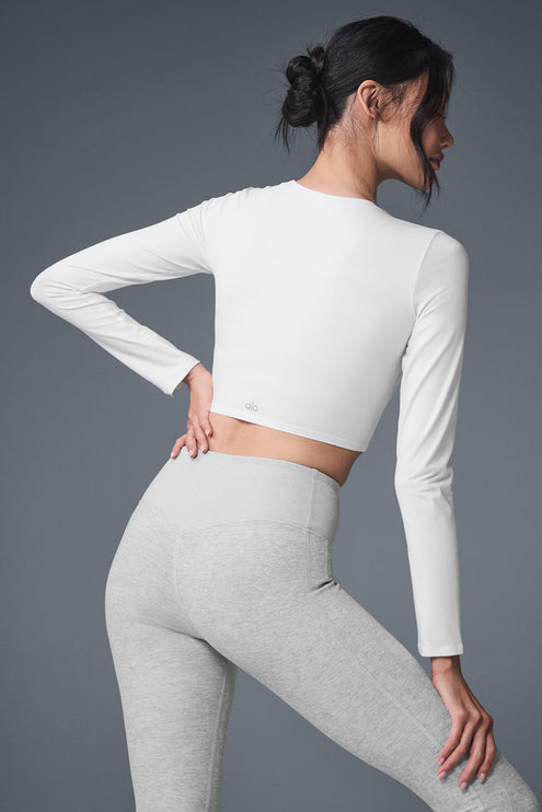 alo Women's Alosoft Crop Finesse Long Sleeve - White