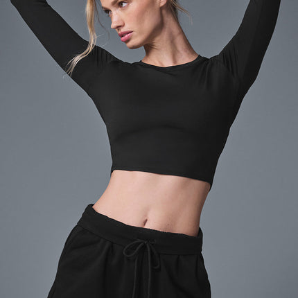 alo Women's Alosoft Crop Finesse Long Sleeve - Black