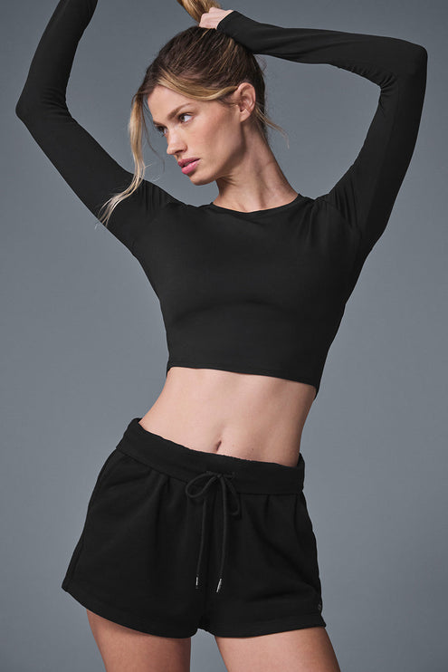 alo Women's Alosoft Crop Finesse Long Sleeve - Black