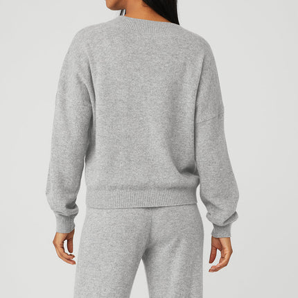 alo Women's Cashmere Jet Set V-Neck Pullover - Dove Grey Heather