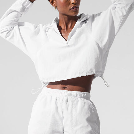 alo Women's Cropped 1/4 Zip Alumni Pullover - White