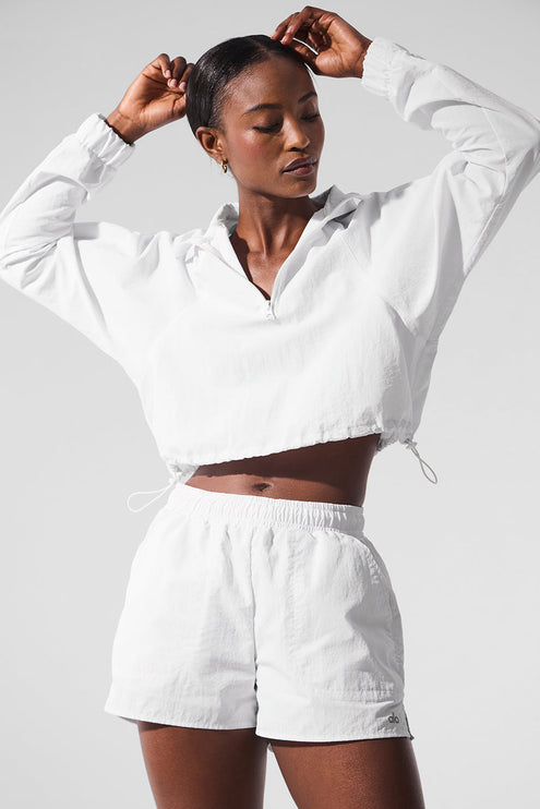 alo Women's Cropped 1/4 Zip Alumni Pullover - White