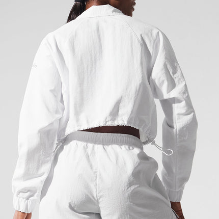alo Women's Cropped 1/4 Zip Alumni Pullover - White