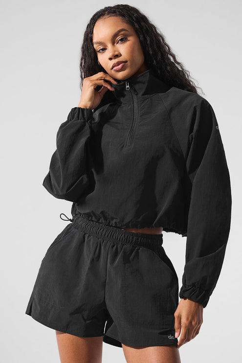alo Women's Cropped 1/4 Zip Alumni Pullover - Black