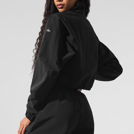 alo Women's Cropped 1/4 Zip Alumni Pullover - Black