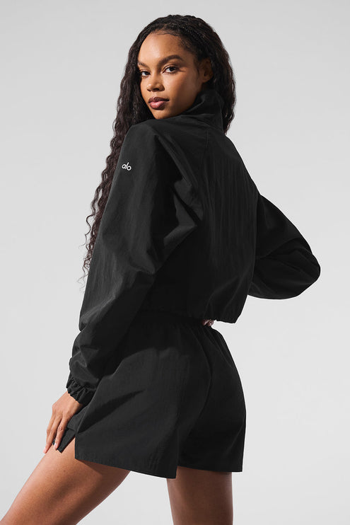 alo Women's Cropped 1/4 Zip Alumni Pullover - Black