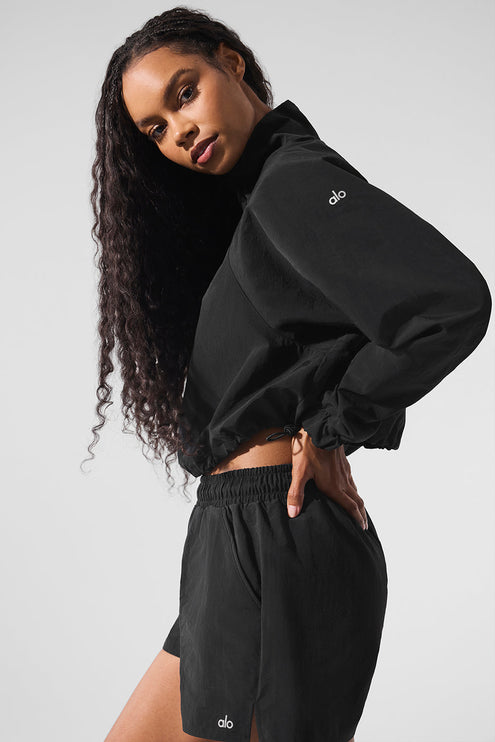 alo Women's Cropped 1/4 Zip Alumni Pullover - Black