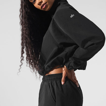 alo Women's Cropped 1/4 Zip Alumni Pullover - Black
