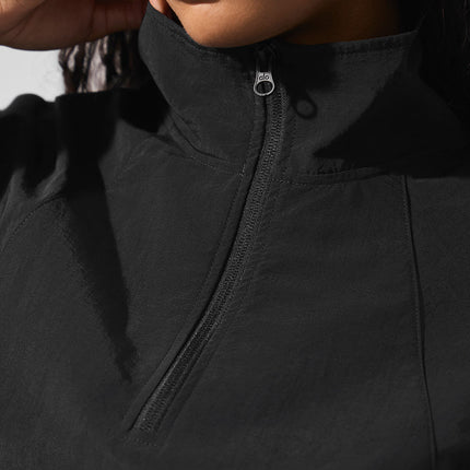 alo Women's Cropped 1/4 Zip Alumni Pullover - Black