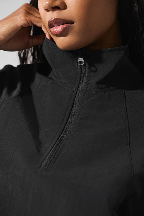 alo Women's Cropped 1/4 Zip Alumni Pullover - Black