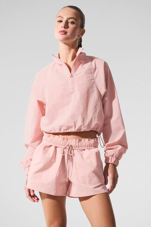 alo Women's Cropped 1/4 Zip Alumni Pullover - Pink Quartz