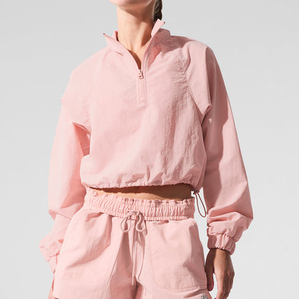 alo Women's Cropped 1/4 Zip Alumni Pullover - Pink Quartz