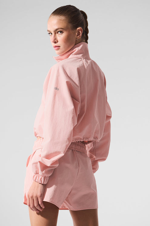 alo Women's Cropped 1/4 Zip Alumni Pullover - Pink Quartz