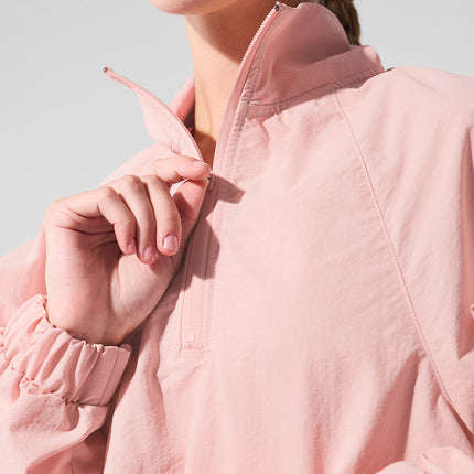 alo Women's Cropped 1/4 Zip Alumni Pullover - Pink Quartz