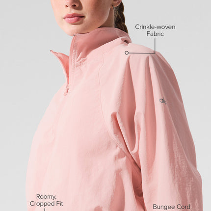 alo Women's Cropped 1/4 Zip Alumni Pullover - Pink Quartz