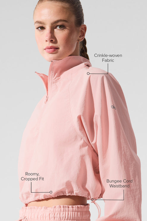 alo Women's Cropped 1/4 Zip Alumni Pullover - Pink Quartz