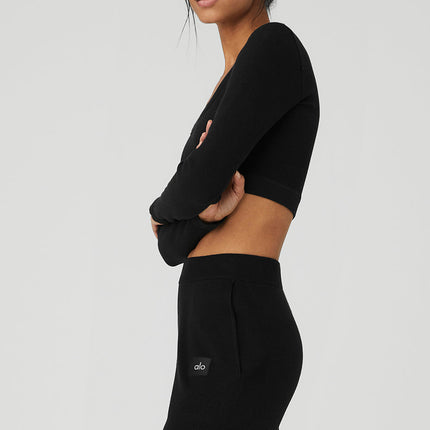 alo Women's Seamless Ribbed Cropped Serene Long Sleeve - Black