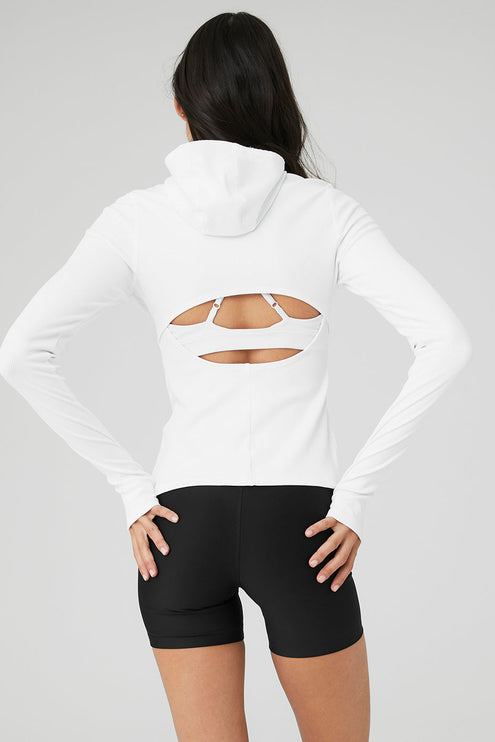alo Women's Alosoft Ribbed Frontrunner Long Sleeve - White