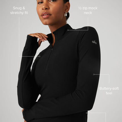 alo Women's Alosoft 1/2 Zip Rapid Pullover - Black