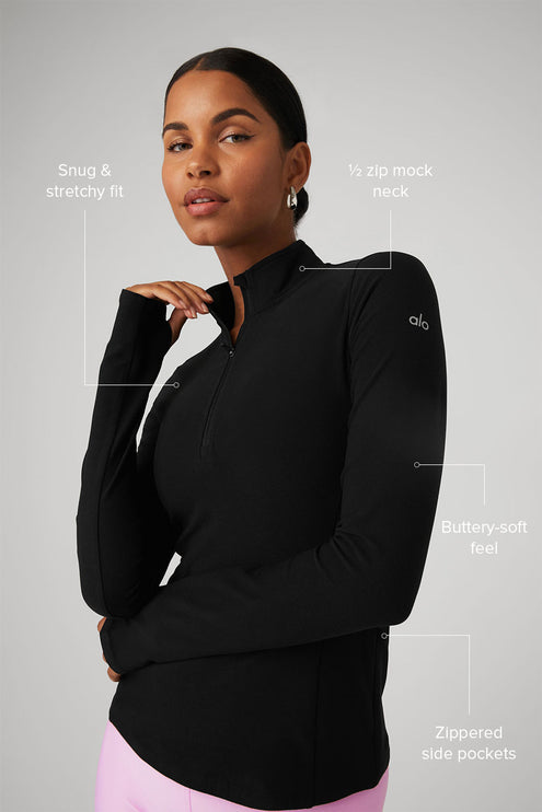 alo Women's Alosoft 1/2 Zip Rapid Pullover - Black