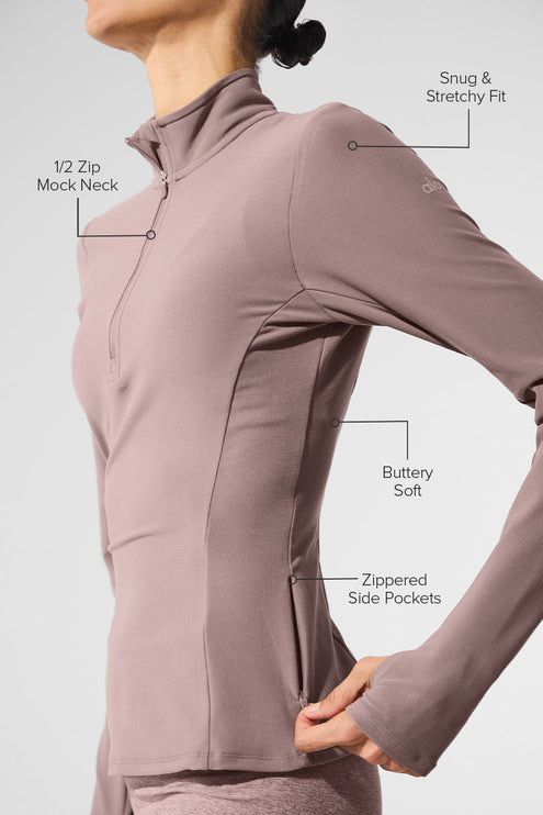 alo Women's Alosoft 1/2 Zip Rapid Pullover - Mushroom