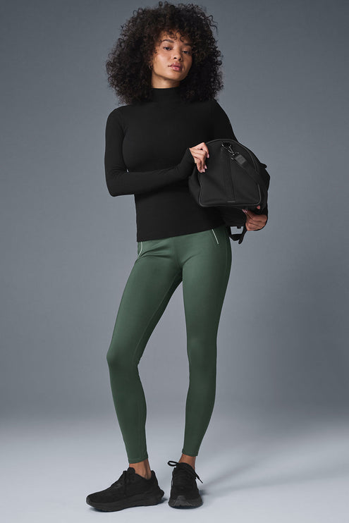 alo Women's Wellness Rib Mock Neck Long Sleeve - Black