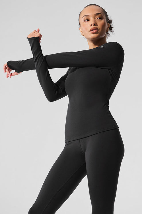alo Women's Airbrush Winter Warm Nocturne Long Sleeve - Black