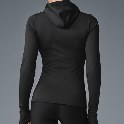 alo Women's Airlift Winter Warm Hooded Runner - Black