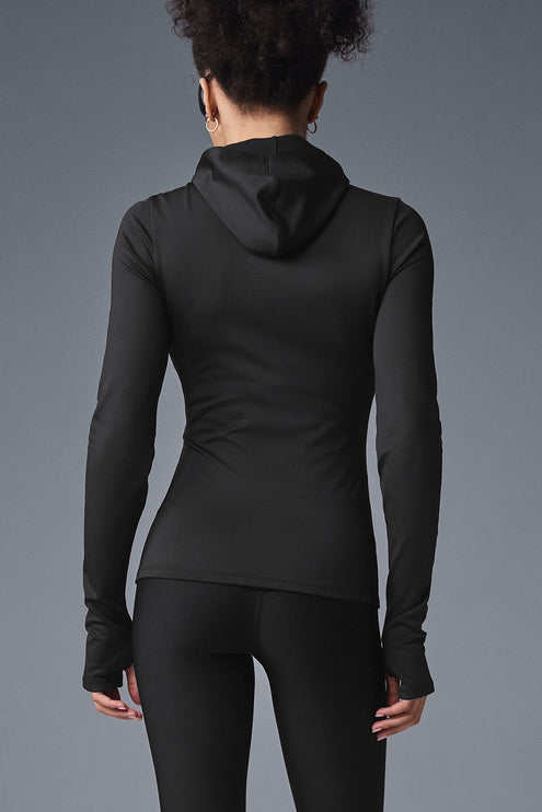 alo Women's Airlift Winter Warm Hooded Runner - Black