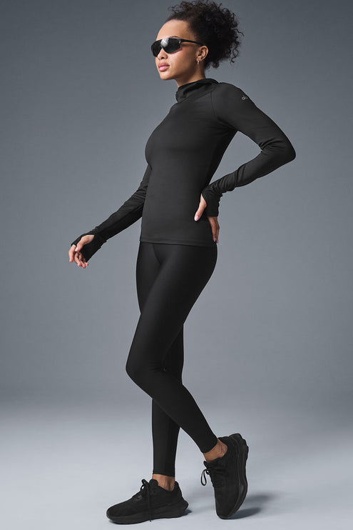 alo Women's Airlift Winter Warm Hooded Runner - Black