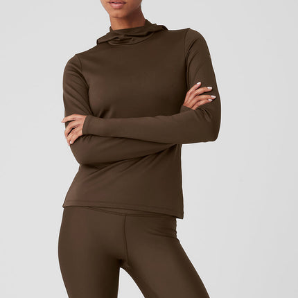 alo Women's Airlift Winter Warm Hooded Runner - Espresso