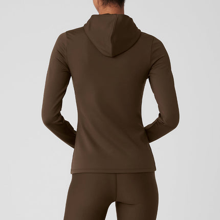alo Women's Airlift Winter Warm Hooded Runner - Espresso