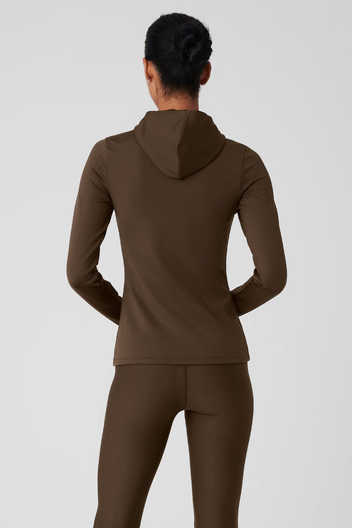 alo Women's Airlift Winter Warm Hooded Runner - Espresso