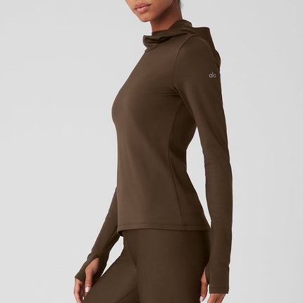 alo Women's Airlift Winter Warm Hooded Runner - Espresso