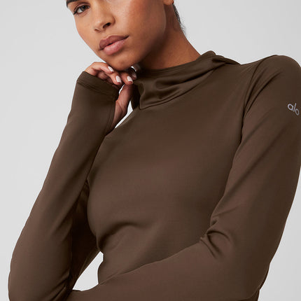 alo Women's Airlift Winter Warm Hooded Runner - Espresso
