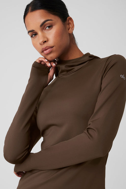 alo Women's Airlift Winter Warm Hooded Runner - Espresso