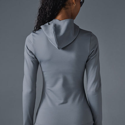 alo Women's Airlift Winter Warm Hooded Runner - Steel Grey