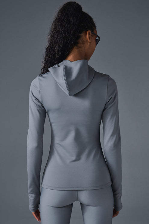 alo Women's Airlift Winter Warm Hooded Runner - Steel Grey