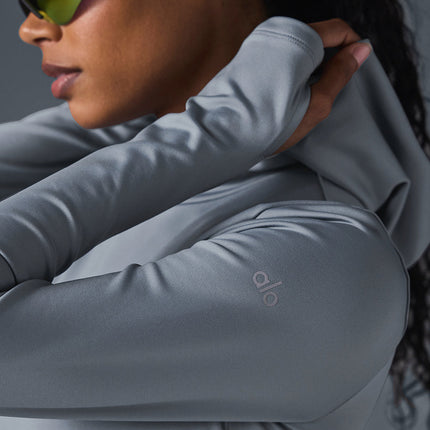 alo Women's Airlift Winter Warm Hooded Runner - Steel Grey