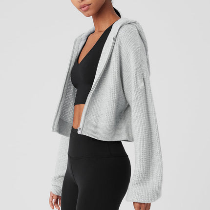alo Women's Cashmere Plush Waffle Full Zip Hoodie - Athletic Heather Grey