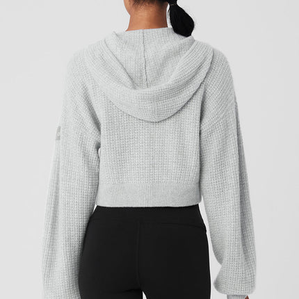alo Women's Cashmere Plush Waffle Full Zip Hoodie - Athletic Heather Grey