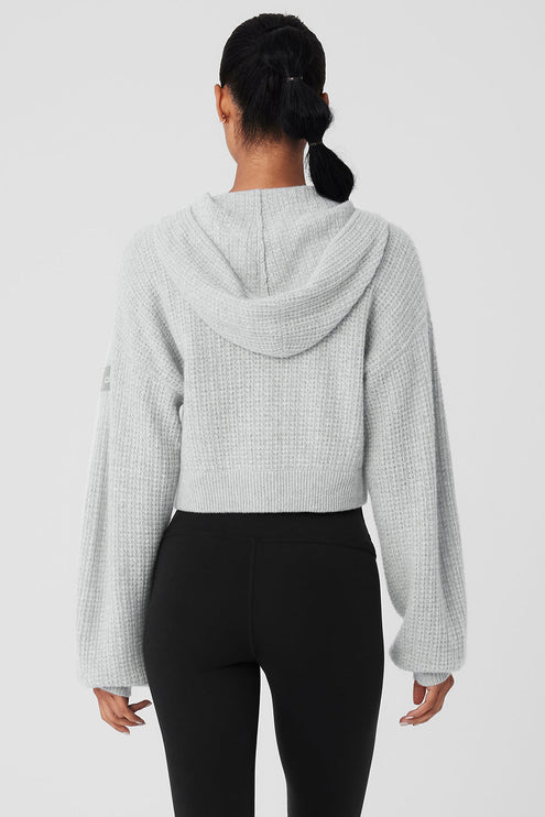 alo Women's Cashmere Plush Waffle Full Zip Hoodie - Athletic Heather Grey