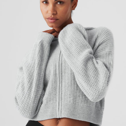 alo Women's Cashmere Plush Waffle Full Zip Hoodie - Athletic Heather Grey